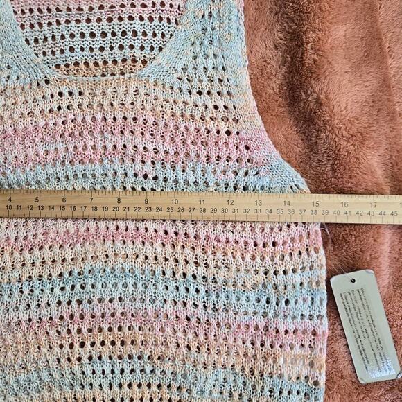 NWT RD Style Womens Pastel Rainbow Open Knit Tank Top Size M Striped Semi Sheer - Picture 9 of 10